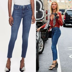 Mother Denim The Looker Ankle Fray Skinny Cigarettes Jeans Girl Crush Blue Wash